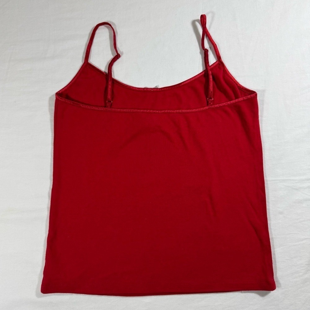 Victorias Secret Red Cotton Camisole Tank Top Adjustable Straps Bow Medium NWT - Picture 4 of 6
